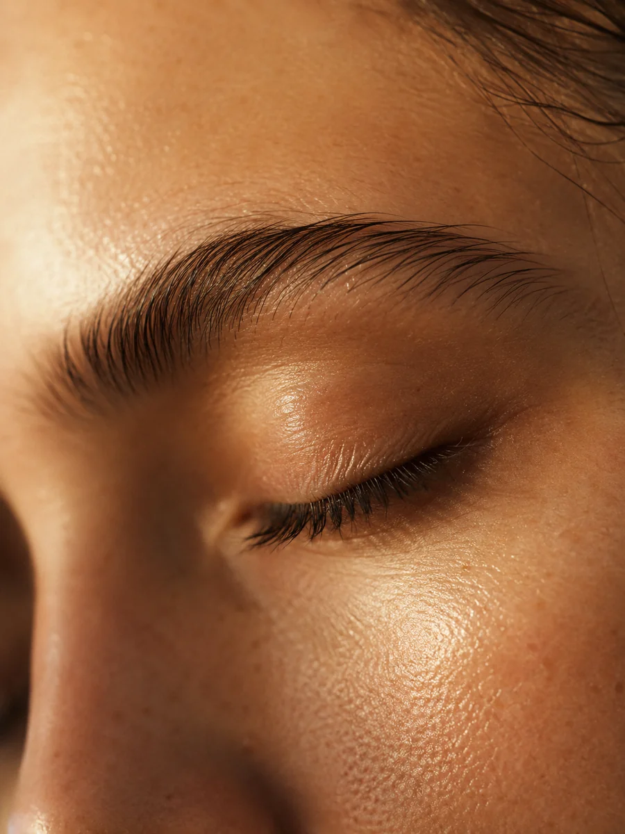 A natural, physician-designed eyebrow in soft light